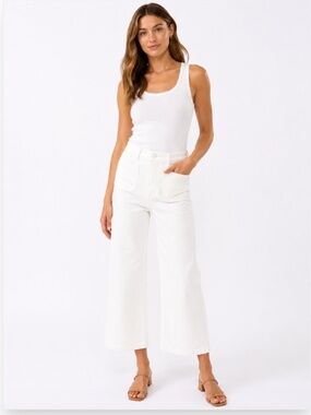 Paige Leenah Patch Pocket Wide Leg Ankle High Rise Jeans Crisp White Size 31